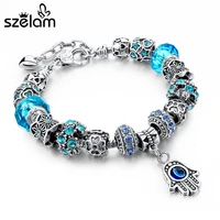 szelam redbluepurple hamsa charm bracelets for women crystal beads evil eye bracelets bangles pulseras sbr150277