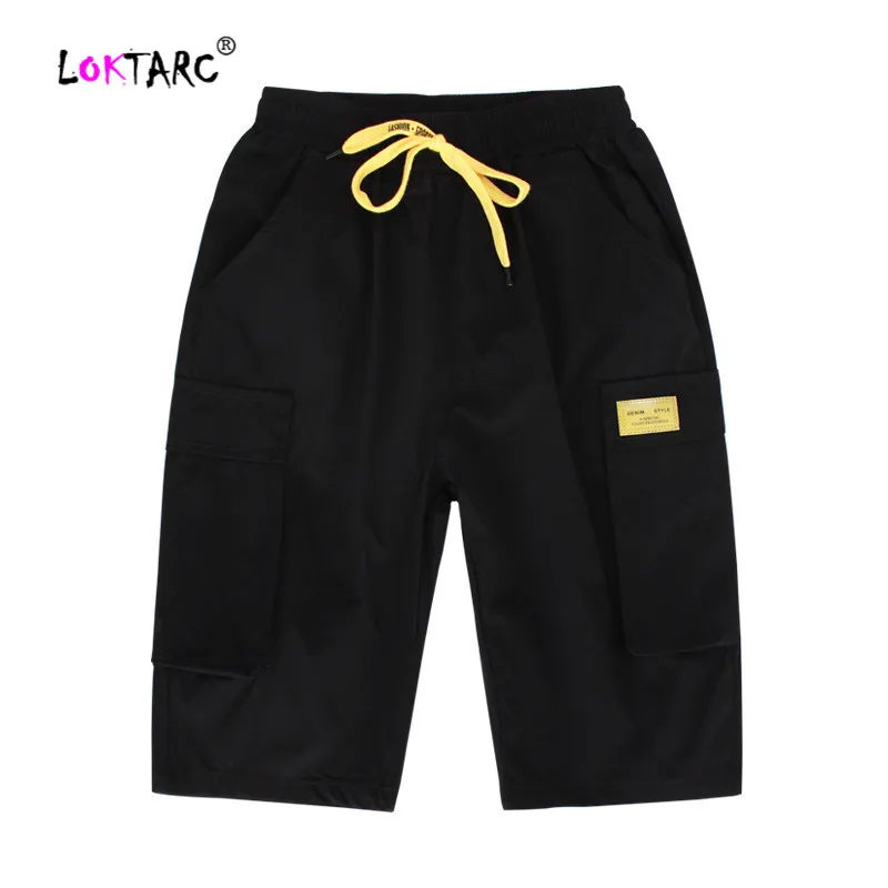 Black LOKTARC/шорты для мальчиков детские короткие штаны шорты-карго для маленьких мальчиков с несколькими карманами и завязками модные широкие брюки Cortos - Цвет: Black