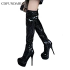 Ботфорты женские на очень высоком каблуке, высокие сапоги на платформе, Осень-зима