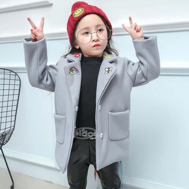 Мода для девочек шерстяная и смешанная теплая верхняя одежда пальто 2 3 4 5 7 9 лет