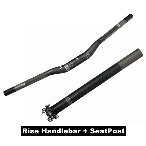 Riser Bar Seatpost TOSEEK Сверхлегкий матовый 3 к углеродное волокно Велоспорт MTB части комплект рулей для велосипеда Руль+ подседельный штырь - Цвет: Riser Bar Seatpost