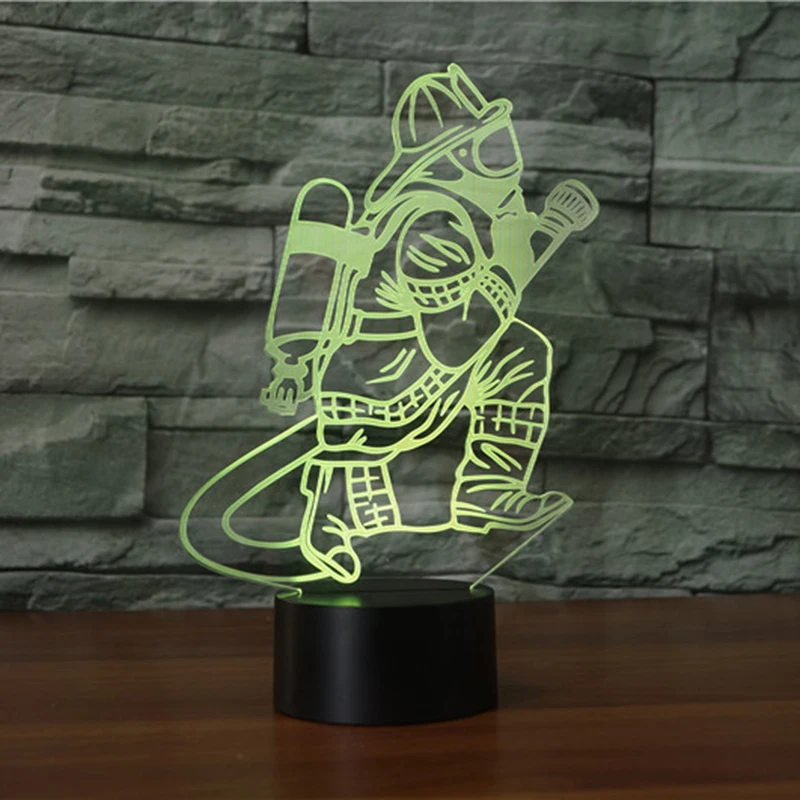 Новинка 7 цветов Изменение 3D фиреманс настольная лампа светодиодный USB нажатием
