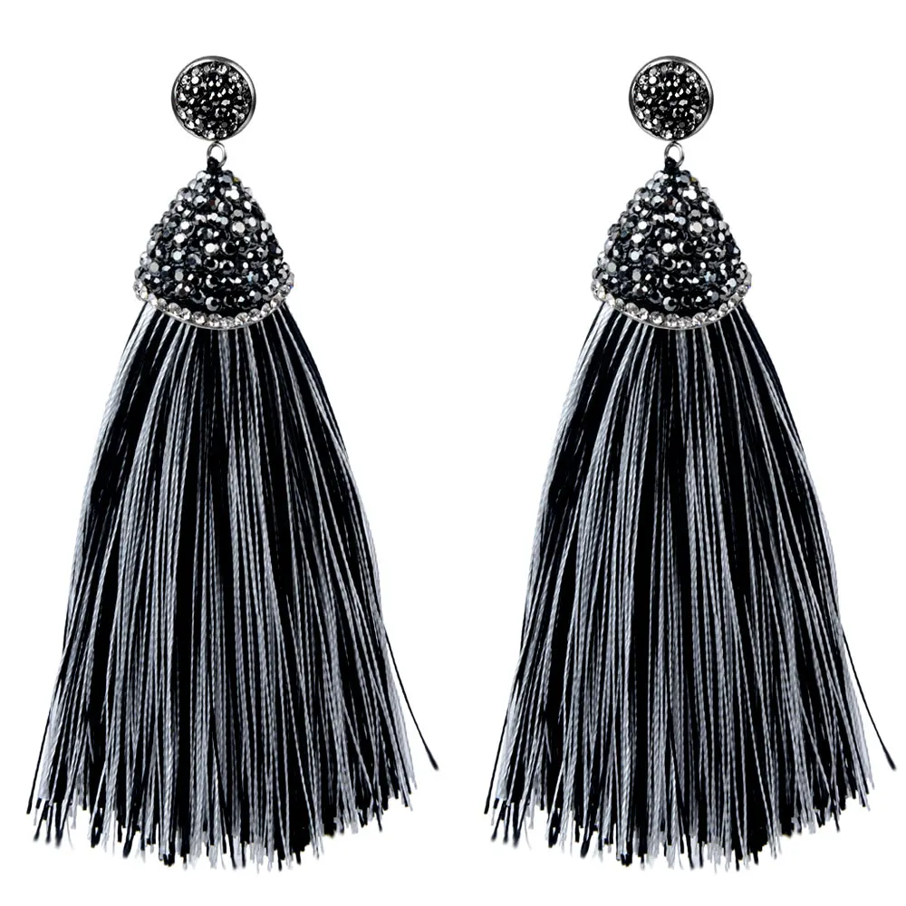 Модные висячие серьги из нержавеющей стали с кристаллами и кисточками длинные