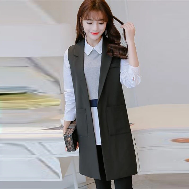 Новое поступление 2018 весна осень Повседневный Длинный жилет женская куртка без