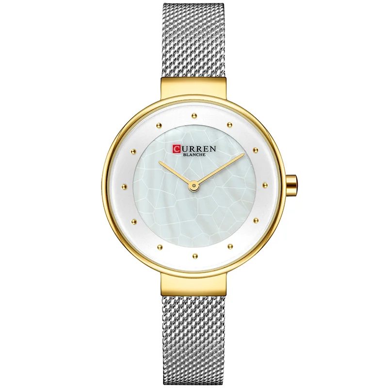 Silver Gold White Curren, женские часы, люксовый бренд, нержавеющая сталь, женские часы, аналоговые, дата, часы для женщин, водонепроницаемые, женские часы - Цвет: Silver Gold White
