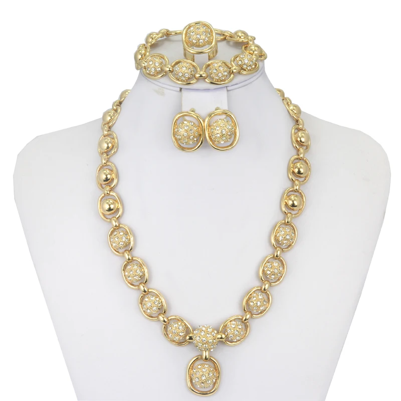 2017 круглый Бусины золотые украшения мода набор и тонкой Цепочки ожерелья Дубай