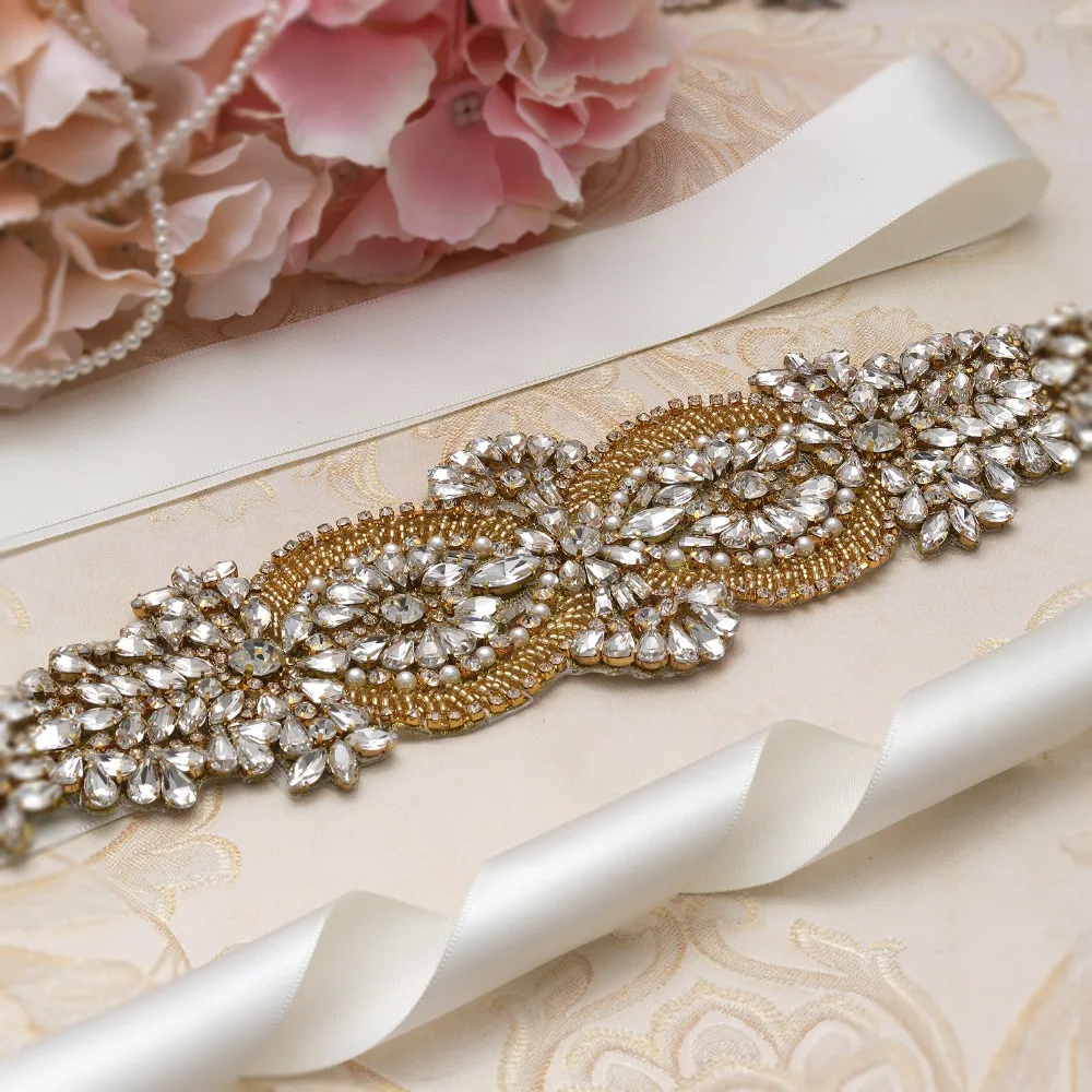 Yanstar свадебный пояс со стразами ручной работы невесты Золотая лента Свадебная