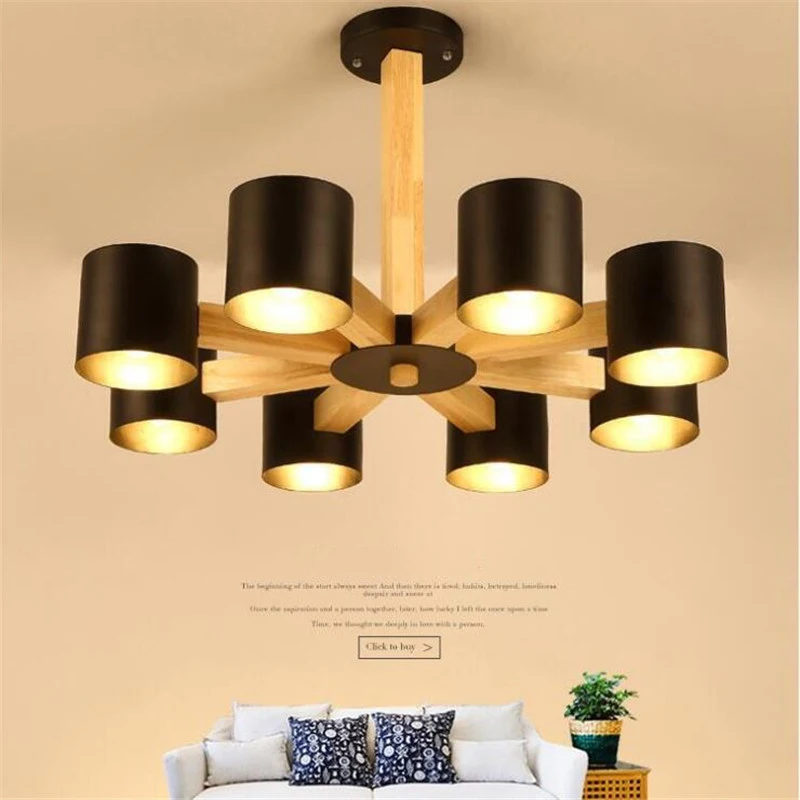 

3 / 6 / 8 Head Modern Home Contracted Wooden Dining Room Pendant Lights Cafe Light Bar Light Retro Bedroom Light Free Shipping