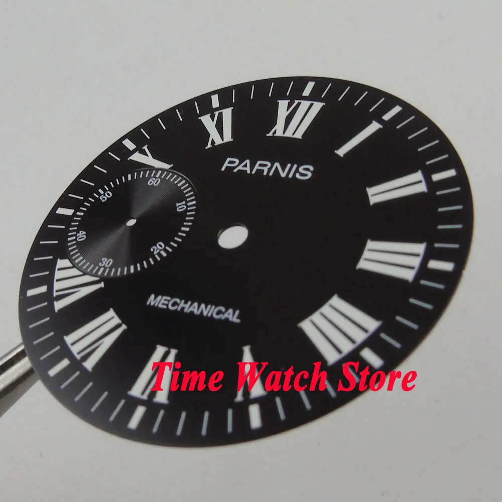 Parnis 38 9 мм черный циферблат белые отметки подходят для механических ETA 6497 часовой