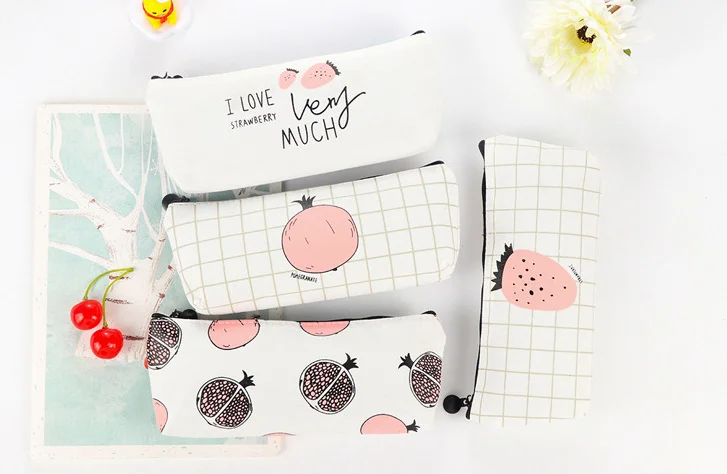 Холщовый чехол для карандашей с изображением свежих фруктов граната клубники
