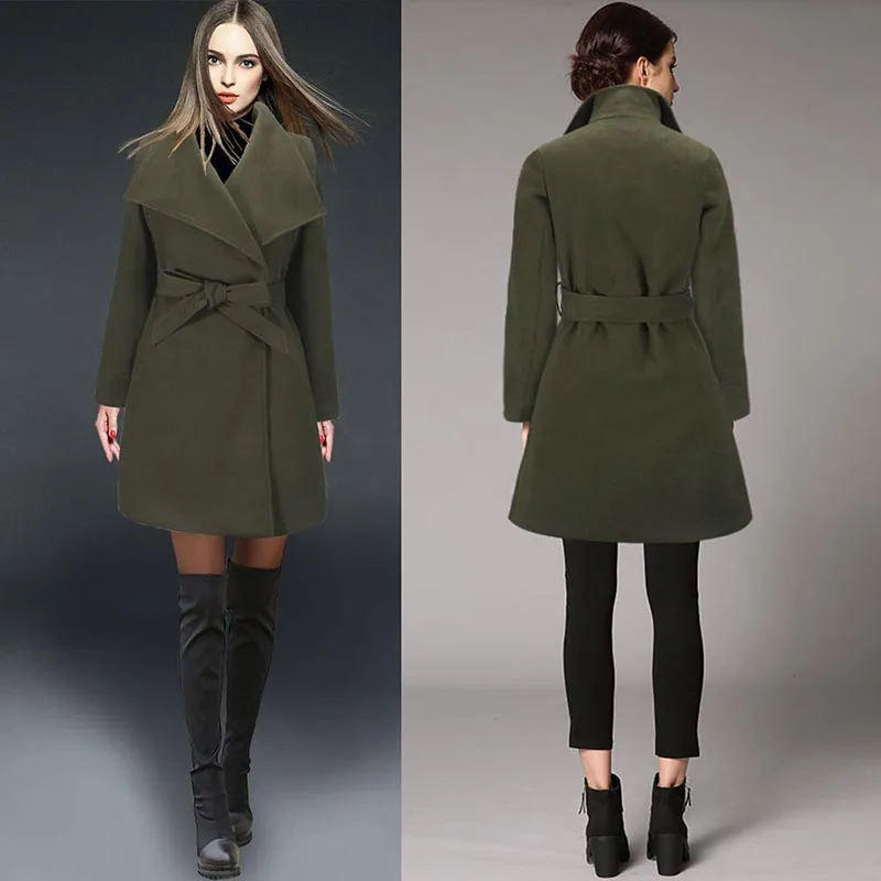 

Thickening Woolen Coat Fashion Casual Long Coat Turn Down Warm Collar Oversize Women's Woolen Coat Slim Black Coat