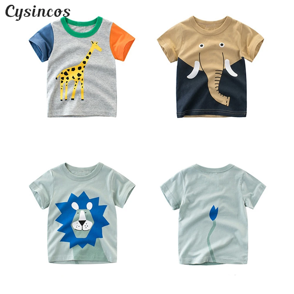 CYSINCOS с принтом с героями мультфильмов для маленьких мальчиков, футболка с изображением слона рубашка на лето для маленьких детей, для мальчиков и девочек со львом Детские футболки из хлопка детские топы