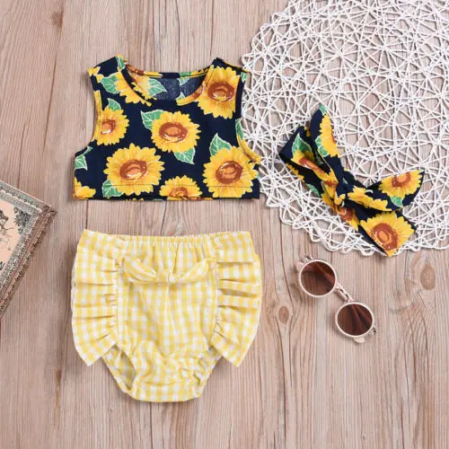 Новейшая одежда для маленьких девочек из 3 предметов рубашка без рукавов с