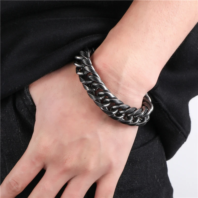 US7 Punk Rock Link Chain Bracelet Stainless Steel Men Biker Bicycle Cool Retro Matte Hand Wrist Bracelets For Jewelry | Украшения и