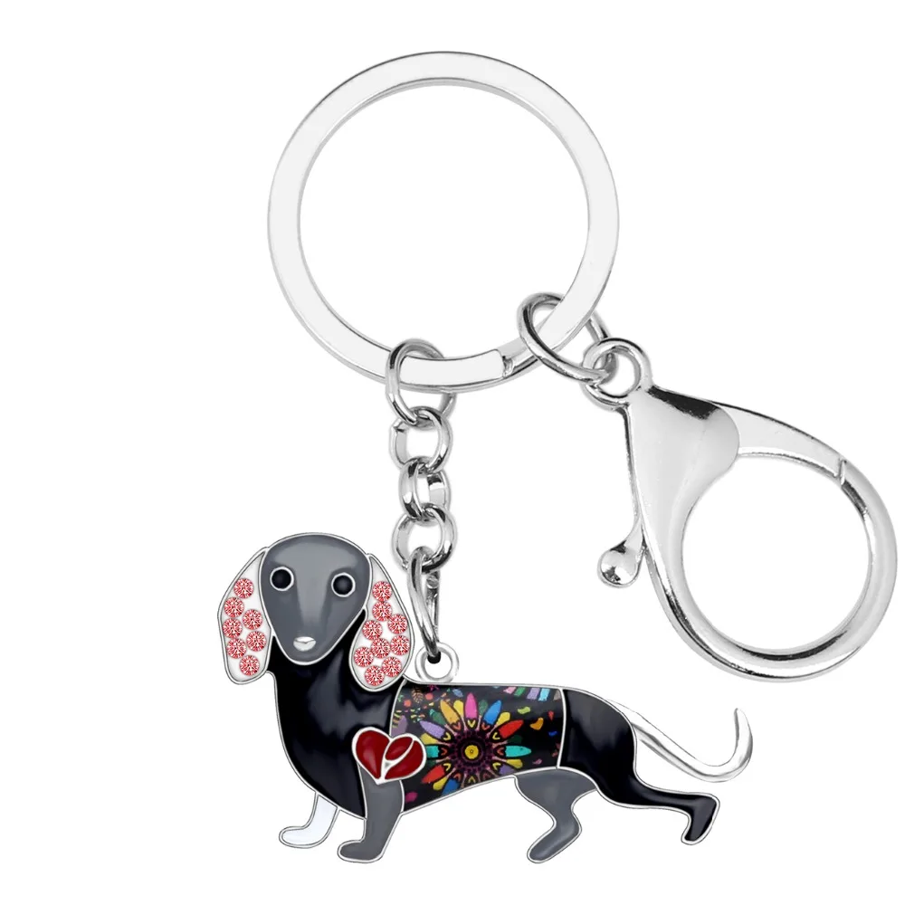 WEVENI Enamel Alloy Rhinestone Dachshund Dog Key Chains Holder Cute Animal Jewelry Gift For Women Girls Bag Purse Charms Pendant | Украшения