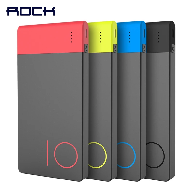 ROCK красочный 10000 mAh банк питания тонкий внешний аккумулятор портативный Банк