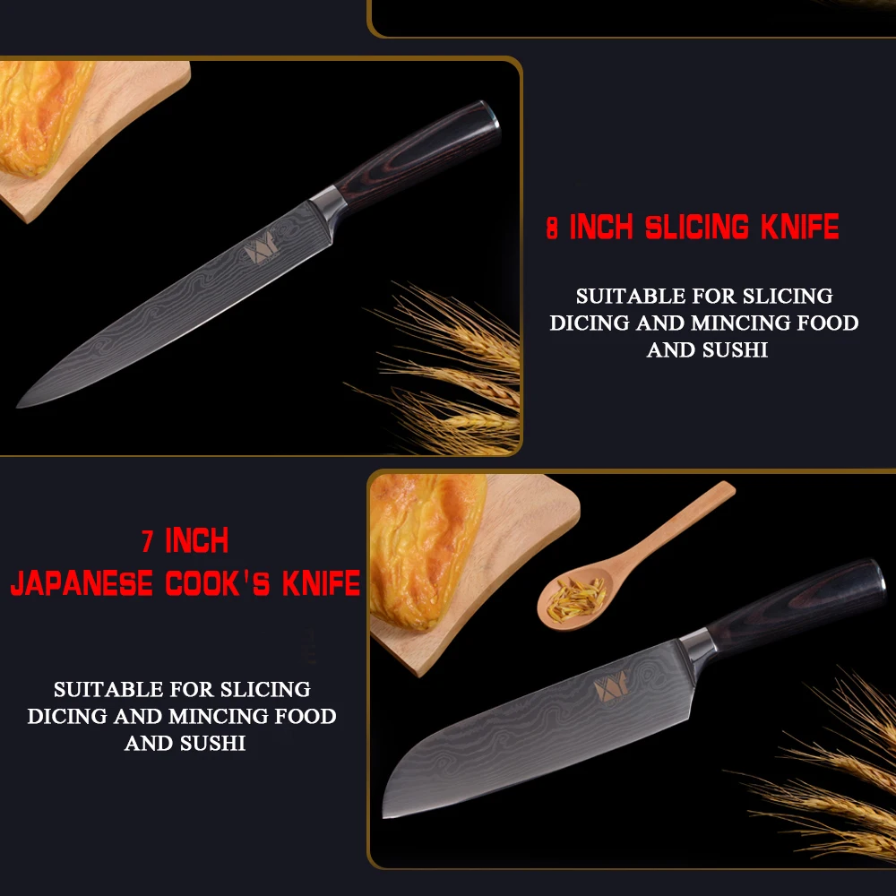 XYj японский лазерный узор кухонный нож из нержавеющей стали шеф повар кухонные