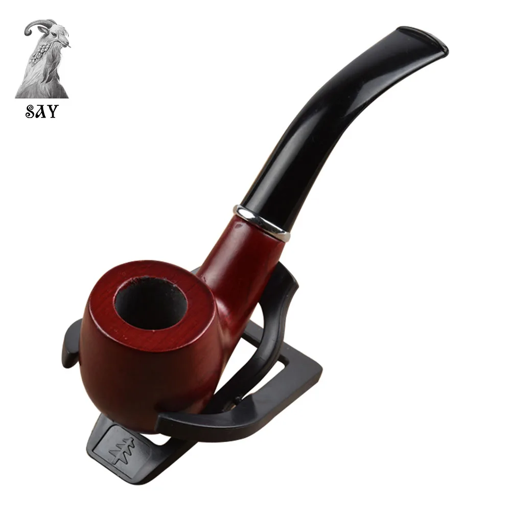 

SY Portable Resin Pipe Bent Smoking Pipe Dry Tobacco Pipe Filter Grinder Herb Wooden Pipe With Holder Cigarette Accessories