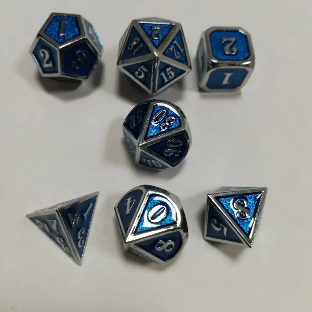 Фабрика Rpg кости многогранные наборы металла Dnd Подземелья и Драконы настольные игры цинковый сплав синий кубики цифровой узор D20 10 8 12