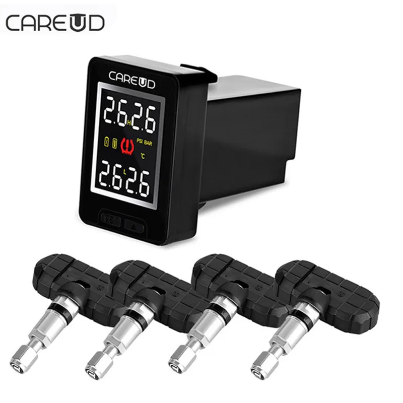 Темно-серый CAREUD U912 TPMS Авто беспроводная система контроля давления в шинах с 4 датчиками ЖК-дисплей Встроенный монитор для Toyota - Цвет: Темно-серый
