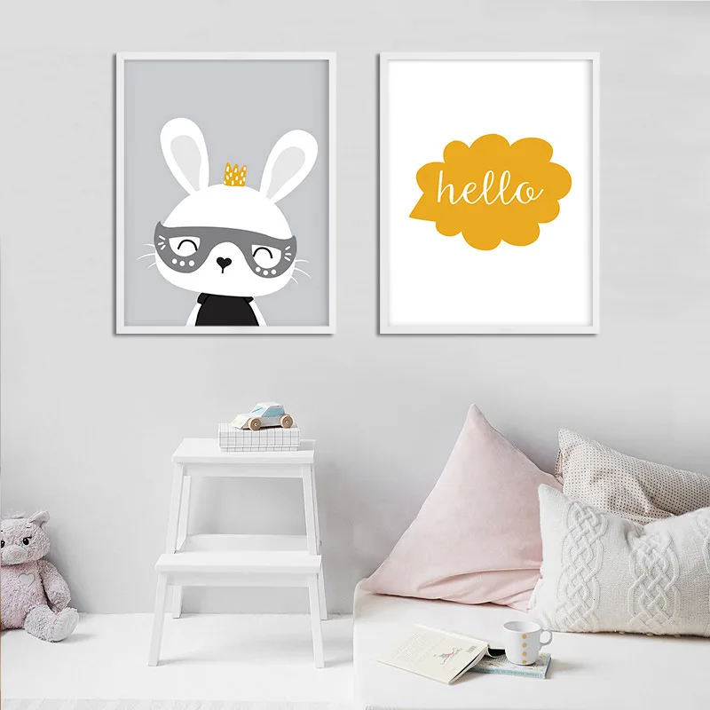 Милый кролик стены искусства холст плакаты и принты мультфильм картина