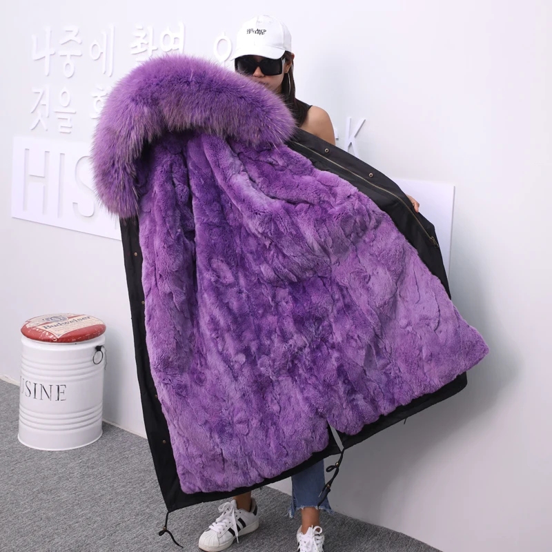 x-long blackpurple Зимняя женская куртка размера плюс,, новинка, мягкая подкладка из кроличьей шерсти, женское длинное съемное меховое пальто, парка, Женская куртка - Цвет: x-long blackpurple