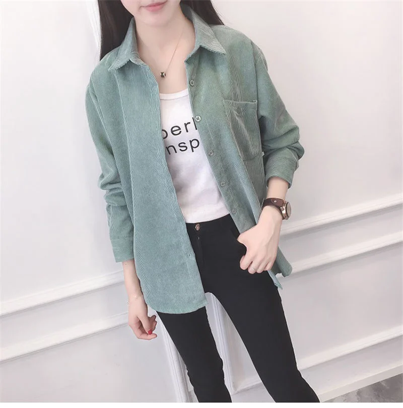Осенняя Вельветовая рубашка Blusa Feminina, повседневная винтажная женская рубашка с длинным рукавом, топы, облегающие Блузы с отложным воротником, женские топы Q651