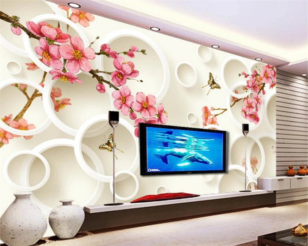 Beibehang Большой заказ обои 3D Peach Blossom Цветок Круг 3d Гостиная Спальня ТВ настенная обои для стен 3 d