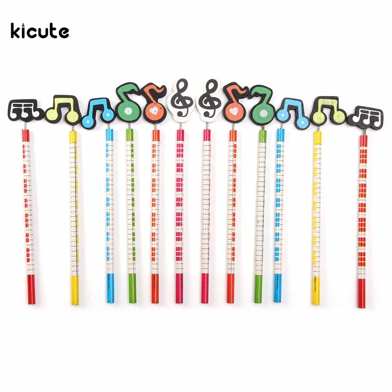 

12PCS/Set Hot Sale Musical Note Cartoon Standard Wooden Pencils Stationery For Kids Office School Supplies Pattern Randomly