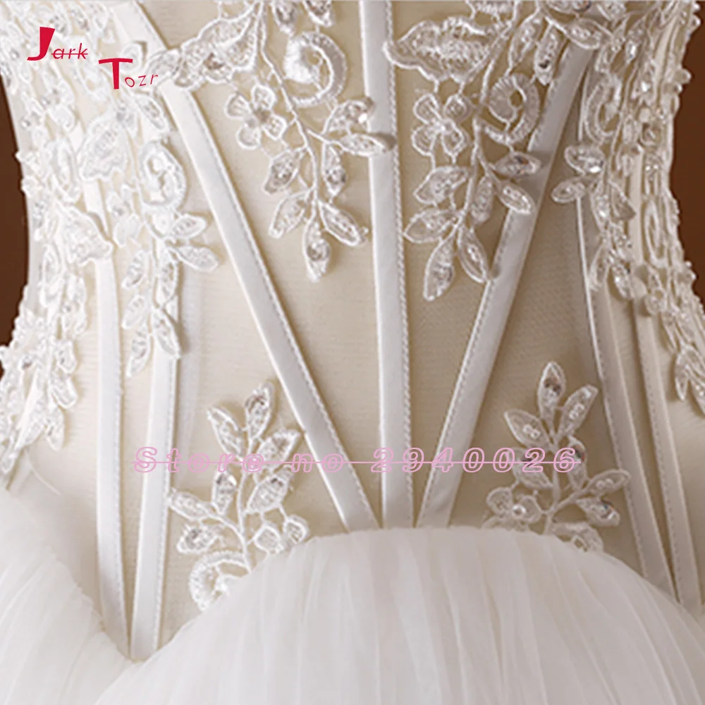 Jark Tozr Custom New Special Appliques Beading Sequins Illusion Ball Gown Wedding Dresses With Petticoat Robe De Mariage | Свадьбы и