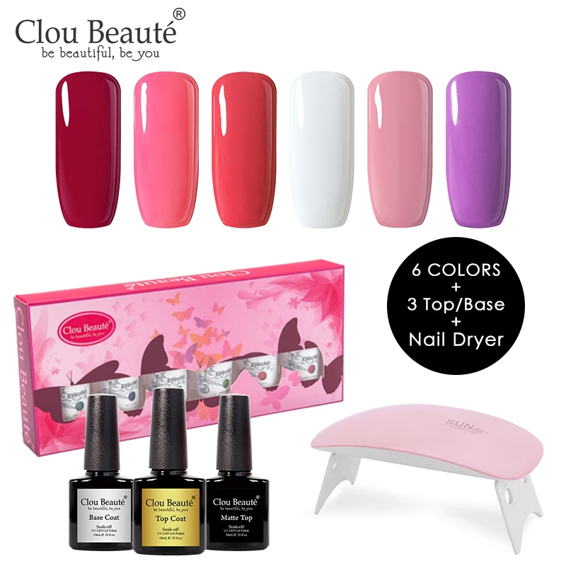 Clou Beaute 8 мл Гель-лак для ногтей основа и верхнее покрытие матовый топ Полупостоянный УФ-лак Soak Off розовый белый 6 шт. набор гель-лаков