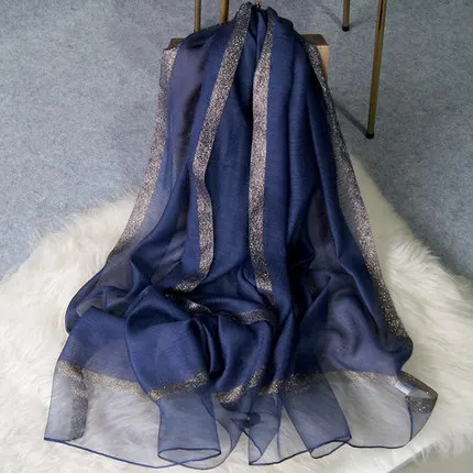 Новый Шелковый шарф женский длинный головной хиджаб в золотую полоску роскошный