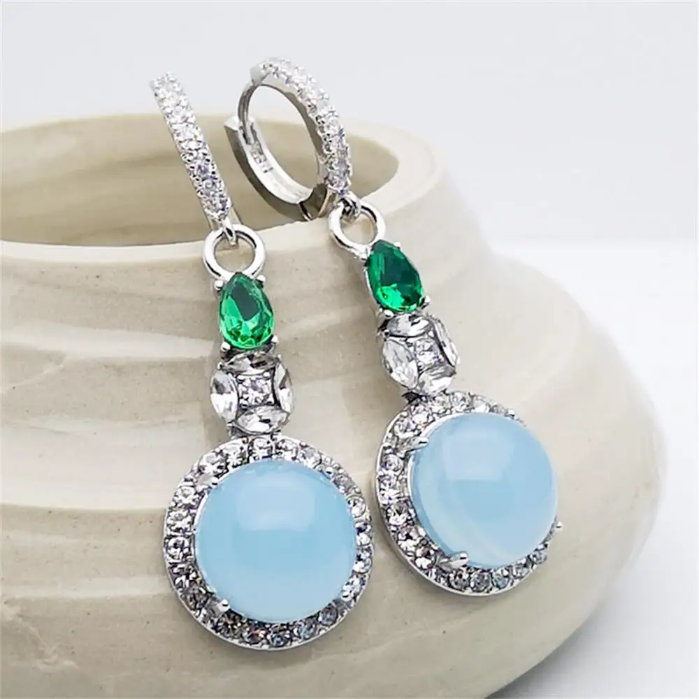 Женские серьги с лунным камнем модные женские круглыми камнями эффектные