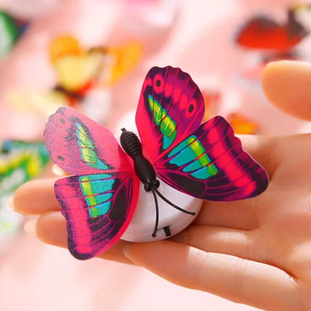 10pcs 3D Innovative LED Lighting Colorful Butterfly Cute Night Light Home Room Desk Decorative Wall Lights Color | Дом и сад