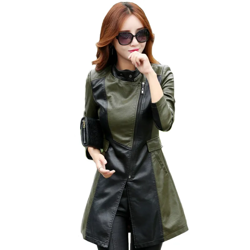 

2019 Faux PU Outerwear Long Women Leather Trench Coat Female Autumn Leather Jacket Women Winter Plus Size Slim Ladies 4XL,5XL