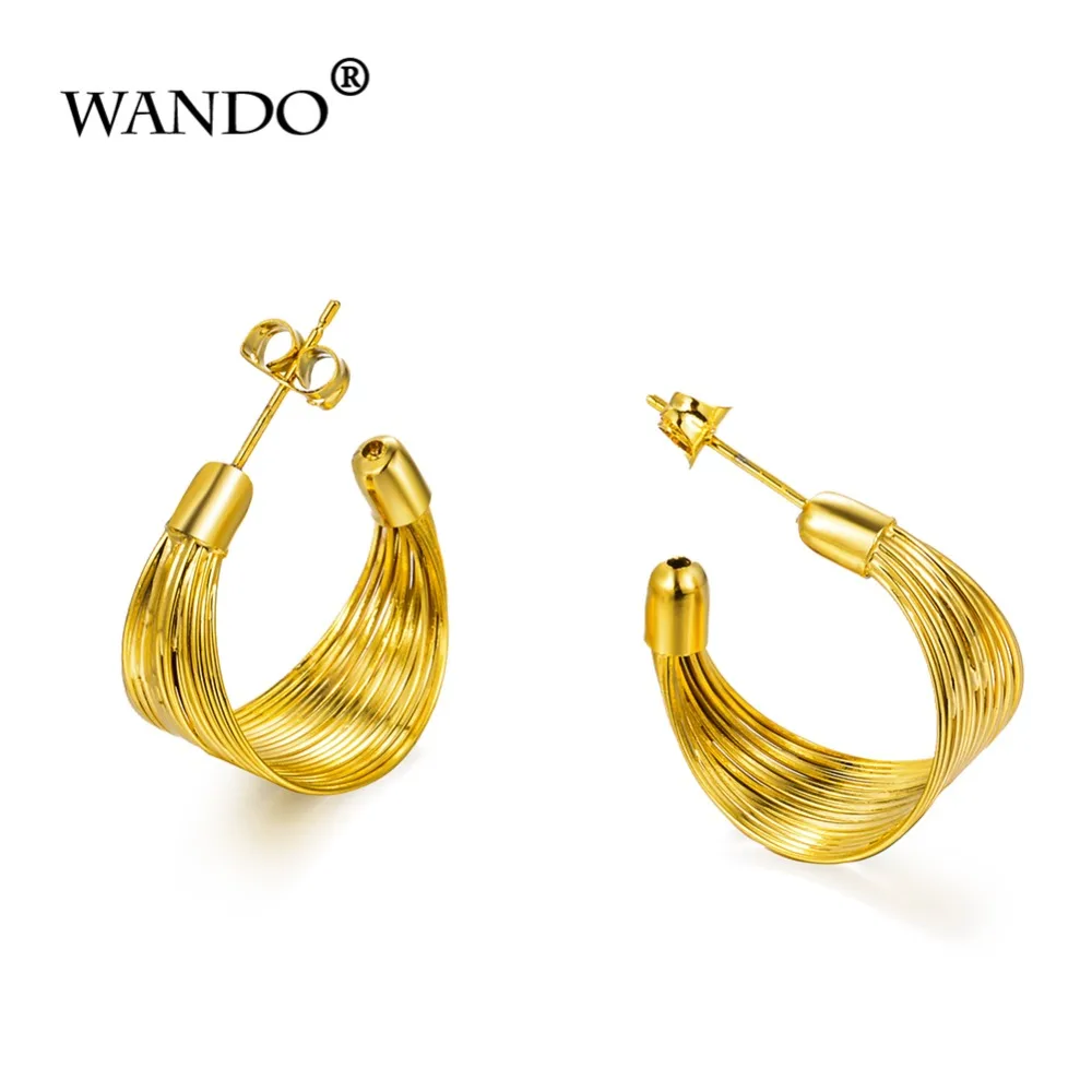 Женские серьги кольца WANDO золотистые сережки золотого цвета ювелирные изделия на