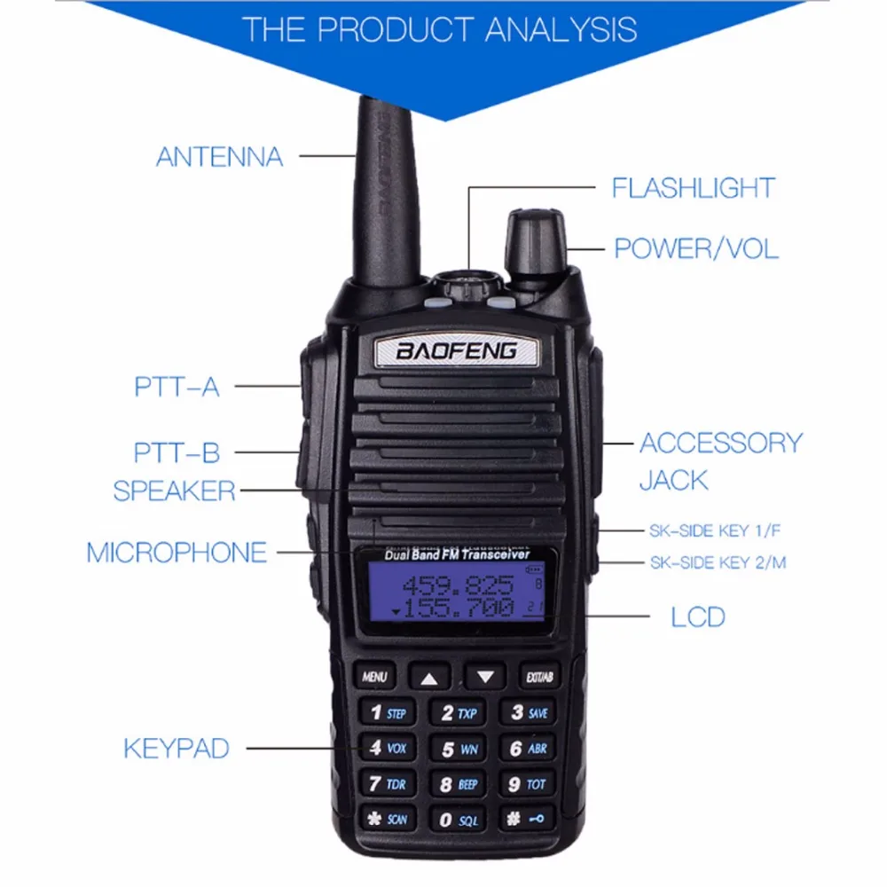2 шт. Baofeng UV-82 портативная рация UV82 двухсторонняя радио двойная PTT Ham CB радиостанция