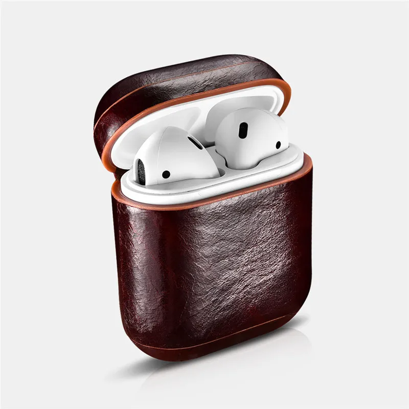 Чехол из натуральной кожи ICARER Oil Wax для Apple AirPods ретро кожаный защитный чехол |