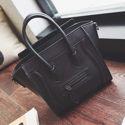 Bolsos Mujer, трапециевидная смайликовая сумка, роскошная Брендовая женская сумка из искусственной кожи, сумка через плечо от известного дизайнера, сумки через плечо - Цвет: Черный