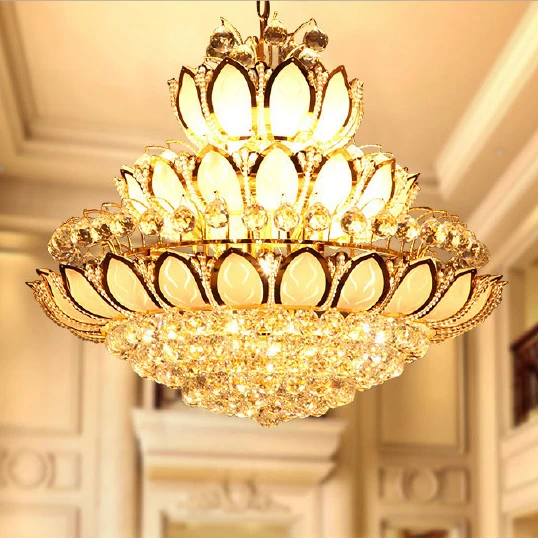 

Gold Crystal Chandeliers Light Fixture American LED Lotus Crystal Chandelier Hotel Home Foyer Restaurant Droplights AC110V 220V