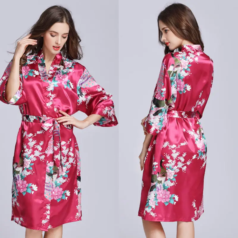 Женское сексуальное длинное шелковое кимоно со шнуровкой ночная рубашка с