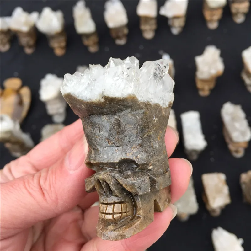 Натуральный прозрачный кварцевый кристалл кластер череп ручной резной фигурка