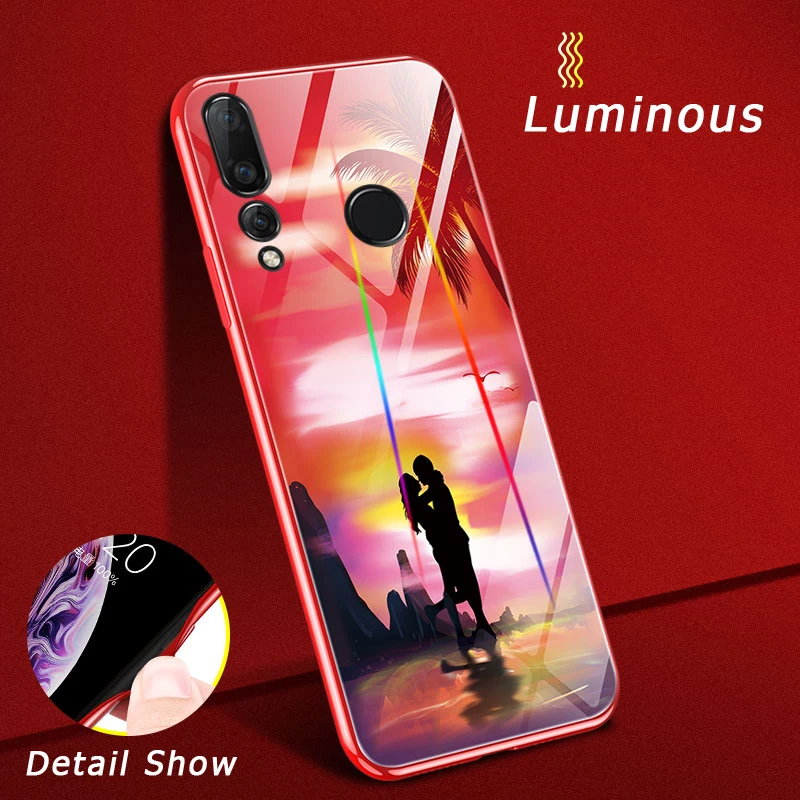Luminous Tempered Glass Cases For Huawei Nova 4 P30 Pro P20 Lite Honor 10 10i 9i 8X Max 9S Back Cover Soft Silicone Shell |