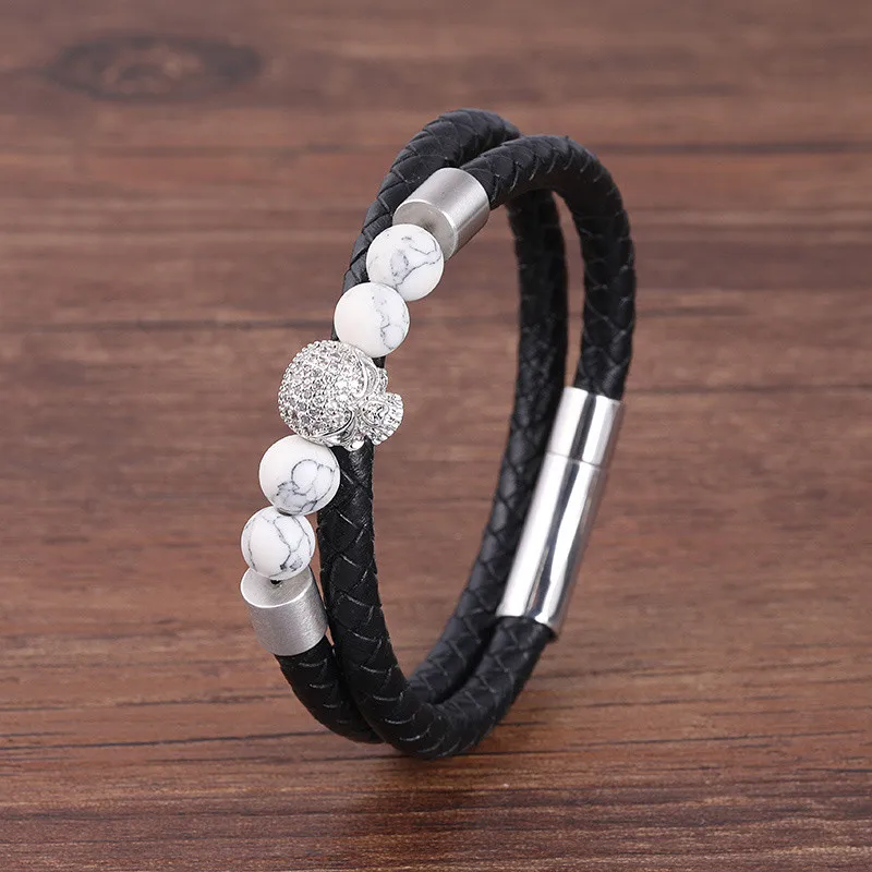 skull silver Модный браслет из нержавеющей стали 6 мм с красным тигром ege Stone Beads черный магнит из нержавеющей стали браслет для мужчин браслет на запястье - Окраска металла: skull silver