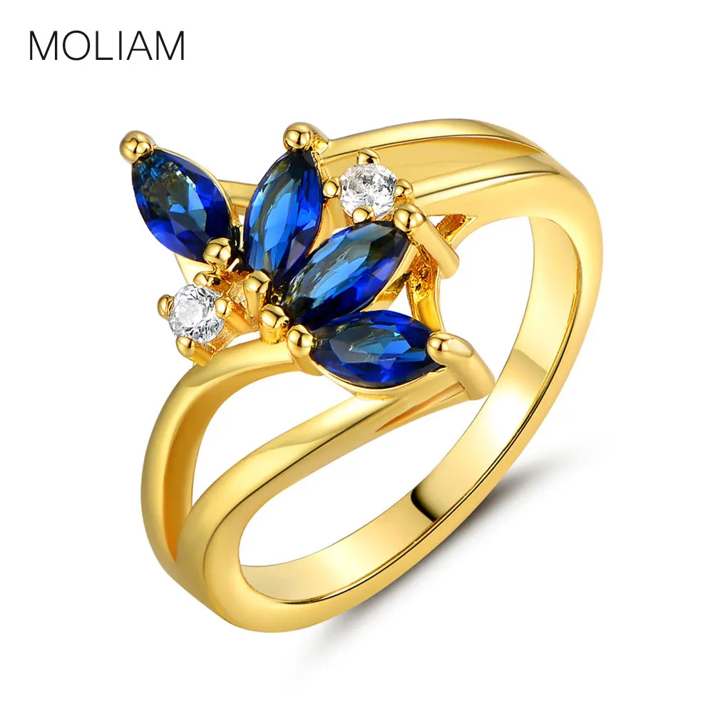 MOLIAM особенный дизайн золотые кольца капли воды синие кристаллы CZ кольцо для