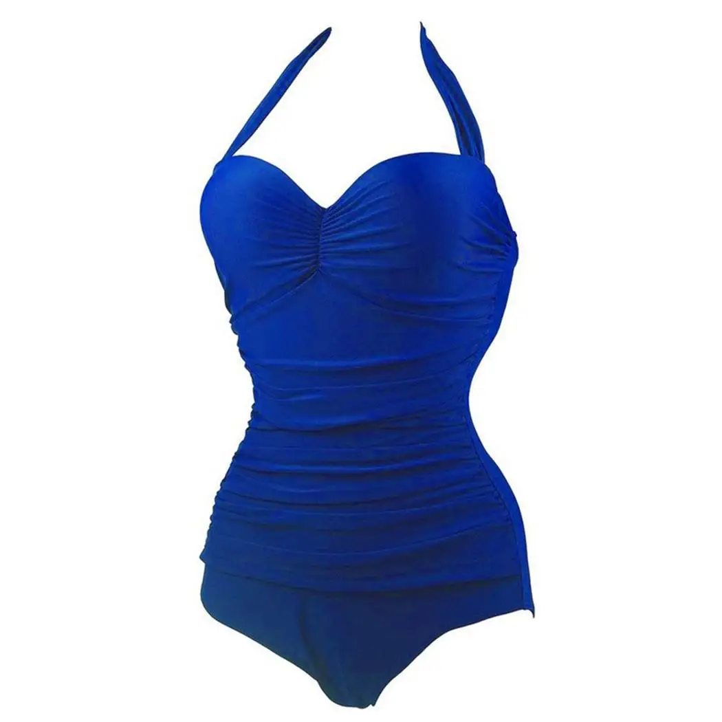 Women Halter Neck Sleeveless Solid Summer Swimming Pool Beach Pad One-piece Swimsuit Swimwear Underwire | Спорт и развлечения