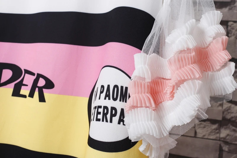 Новинки для женщин High Street граффити печати свободное платье с рукавами-лепестками