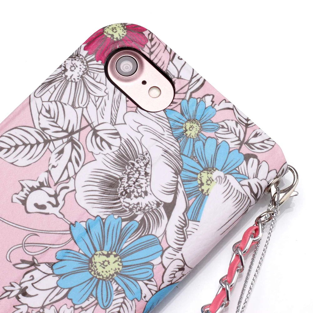 Flowers Flip Leather Case For iPhone 7 8 6 6S Plus Cover with Strap X 5S SE Flower Silicone Wallet Cute Girly | Мобильные телефоны