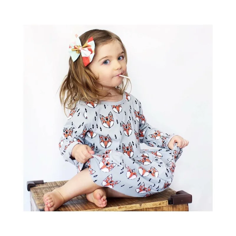 Baby Girls Clothes Autumn Fashion Fox Printed Cotton Dress Long Sleeve Casual Cute D0272 | Детская одежда и обувь