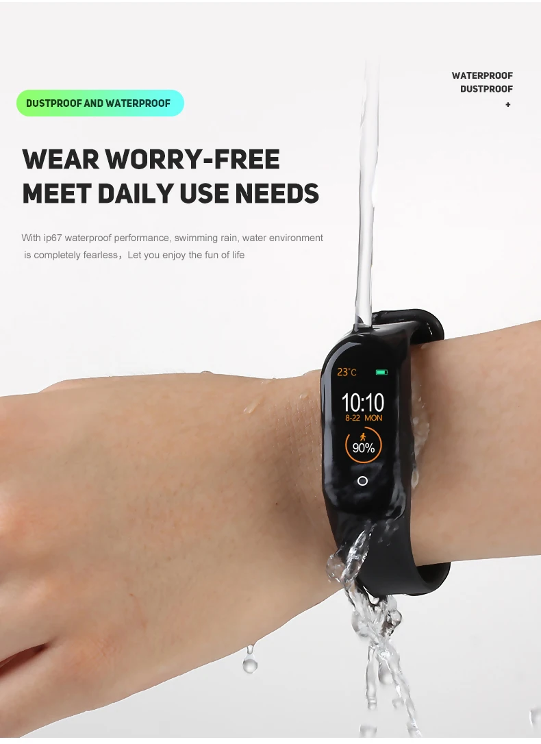 Водонепроницаемый смарт браслет M4 цветной экран динамический пульсометр 20